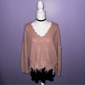 Boutique Mauve Distressed Long Sleeve Sweater